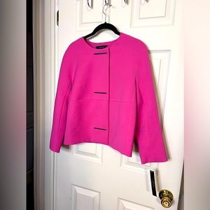 TAHARI, pink “Barbie-pink” closed blazer. Silver snaps. Perfect condition.